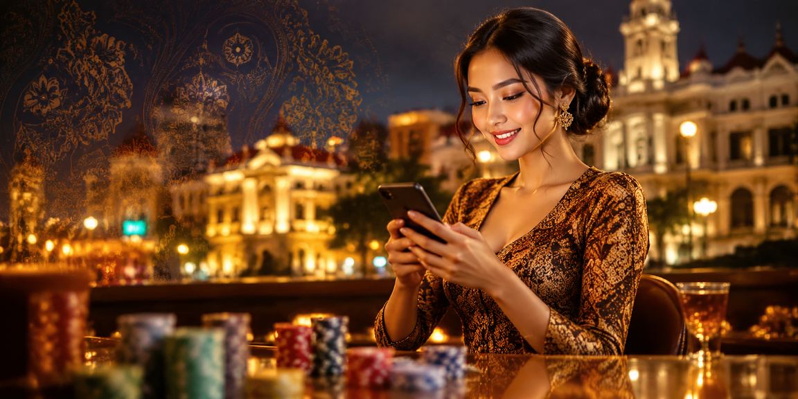 Model menunjukkan tampilan bonus deposit di layar ponsel