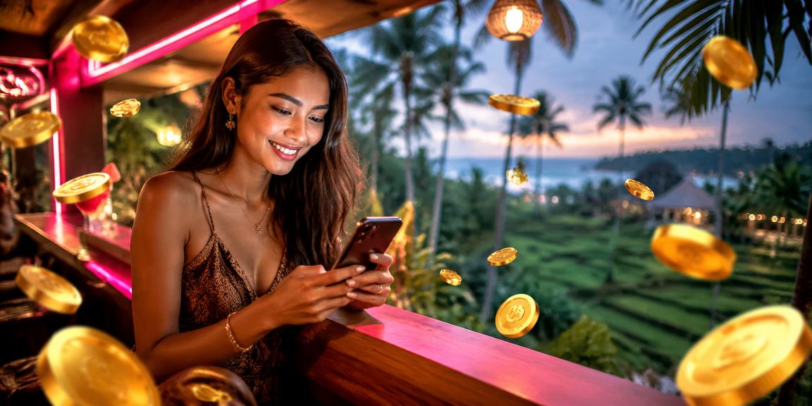 Tampilan antarmuka casino mobile dengan lampu neon yang berwarna